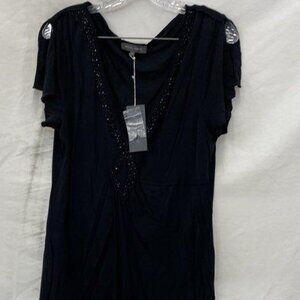 NWT Michel Rene Black Asymmetrical Buttoned Short Sleeve T-Shirt Women Size XL